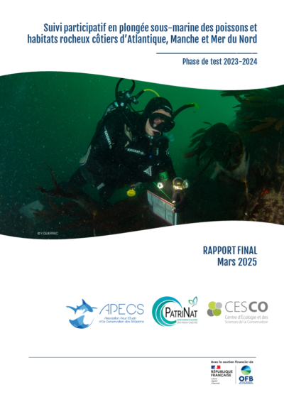 Suivi participatif en plongée sous-marine des poissons et habitats rocheux côtiers d’Atlantique, Manche et Mer du Nord. Phase de test 2023-2024. Rapport final